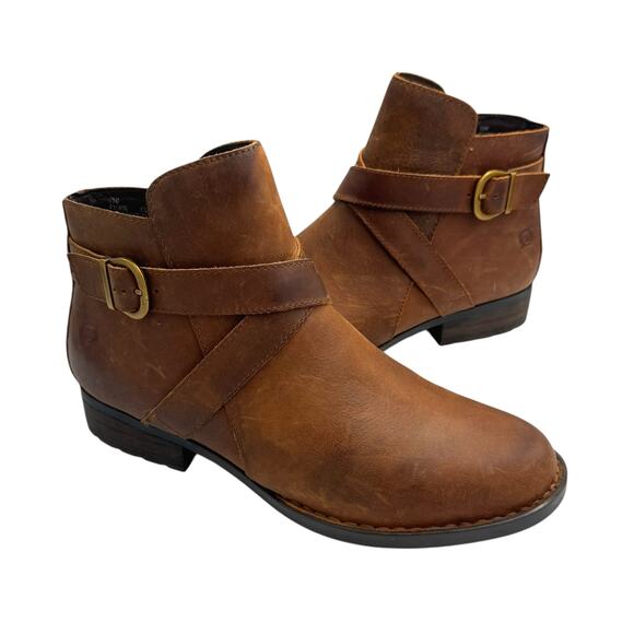 Born Trinculo Distressed Nubuck Brown Leather Zipper Ankle Boots Booties - Picture 1 of 11